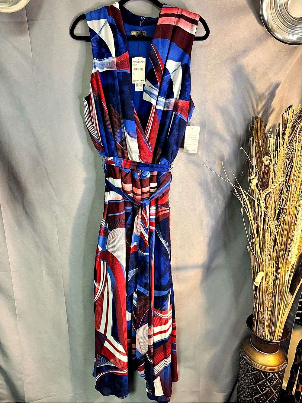 Geometric Maxi Dress in Blue & Red Size 2X NWT